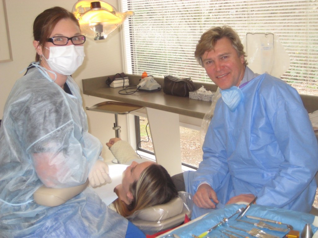 Dr. Steigerwald and staff working on a patient at the Santa Rosa office